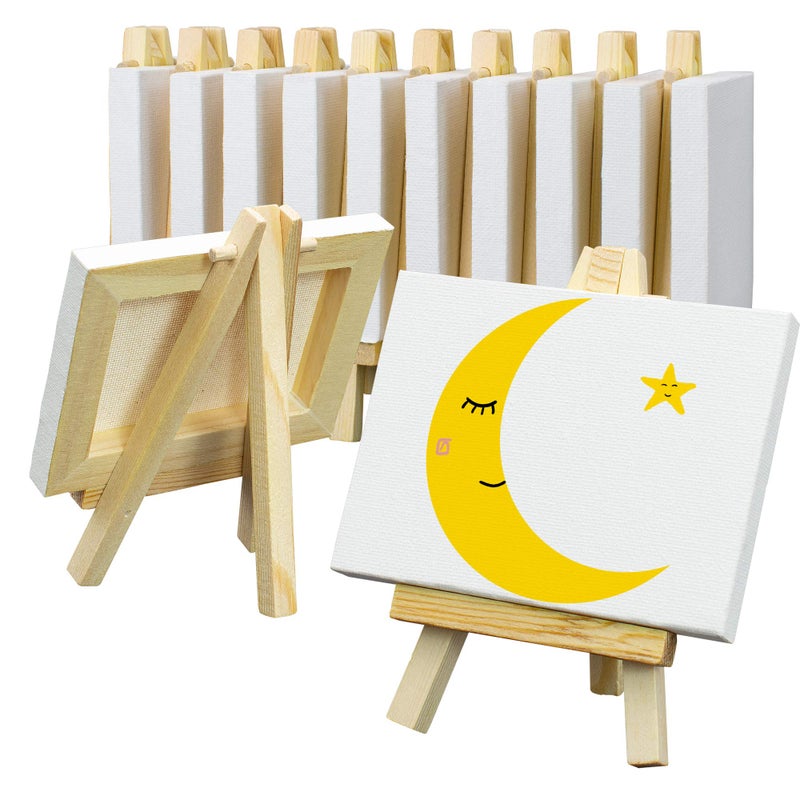 FIXSMITH 3x4 Inch Mini Stretched Canvas Easel Set- Bulk Pack of 12,Set Contains 12 Rectangle Canvases &12 Mini Easels,Small White Art Canvases & Wood Easels for Painting Craft Drawing Decoration - Image 1